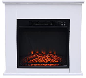 PUR LINE | Chimenea Eléctrica de Suelo 2000W CHE-610 Diseño Clásico, Acero Lacado Blanco - Chimenea Eléctrica Mando a Distancia y Temporizador