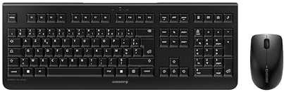 CHERRY DW 3000, Ensemble Clavier et Souris sans Fil, Disposition Belge (AZERTY), Connexion Radio 2,4 GHz, Design Plat, Touches silencieuses, Souris symétrique, Noir