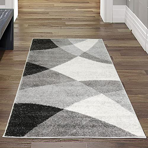 Teppich-Traum moderner Vorleger Regal Schrank Garderobe | allergikerfreundlich | abstraktes Muster in angenehmen Farben Creme grau, Größe 80x140 cm