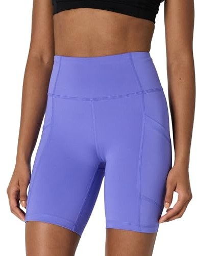 Amazon Essentials Pantalones Cortos de Ciclista de Cintura Alta que Absorben la Humedad y con Bolsillos Mujer, Morado, S