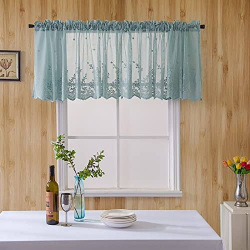 Mantovane per Finestre e Cucina in Poliestere Traspirante - Tende da Caffè Con Ricamo per Porte (130 * 41cm-Blu)