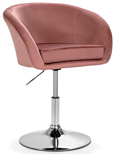 GIANTEX Barhocker höhenverstellbar Samt, Gepolsterter Barstuhl Polsterstuhl 360°drehbar, Drehhocker Drehstuhl Drehsessel ergonomisch mit Lehne, Akzentstuhl Esszimmerstuhl (Rosa)