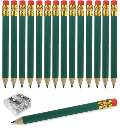 Adhere 25pcs Golf Pencils with earser Hexagon Wooden Pencils Graphite 2B for Golf Event Scoring,Classroom,Wedding,Company Meetings,Pew, Pocket (Dark Green)