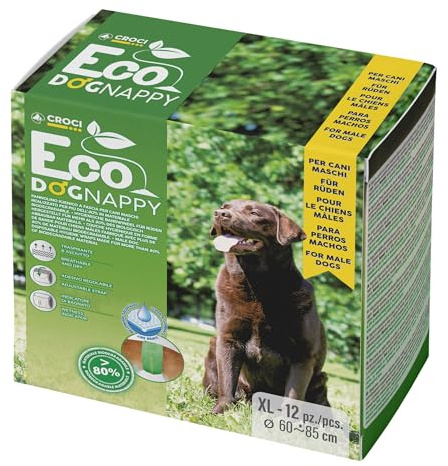Croci Eco Dog Nappy - Couches Biodégradables pour Chiens Mâles - Culottes pour Chiens pour Pipi - Couches Hygiéniques pour Chiens Mâles, Anti-Odeurs, Jetables, 12 Pièces, Taille XL, 60-85 CM