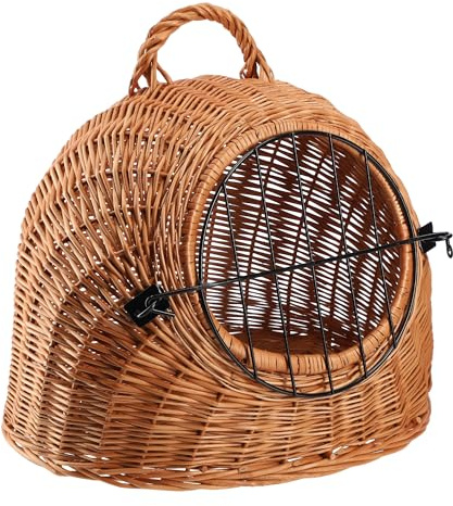 KADAX Transportkorb für Tiere, Katzenkorb aus Weide, Transportbox mit Tragegriff, Weidenkorb mit Verschluß, Korbhöhle, Aufbewahrungskorb für Haustiere (35x40cm)