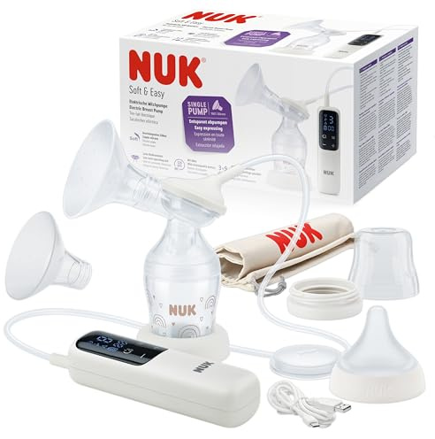 NUK Tiralatte elettrico Soft & Easy | Coppe morbide 100% silicone | Piccolo, leggero e silenzioso | Batteria ricaricabile per il trasporto | Coppe da 24 mm e 27 mm | 1 x Biberon Perfect Match