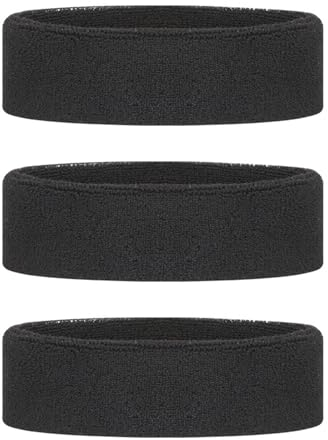3 Stück Schwarze schweißabsorbierende Stirnbänder, Anti-Schweißbänder, Sport-Stirnbänder für Männer und Frauen, Sport- und Fitnesszubehör, geeignet für Laufen, Yoga, Fitness, Tennis, Basketball usw.