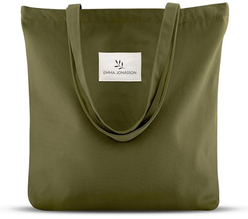 Emma Jonasson Bolso de la compra para mujer grande con cremallera – Bolsa de yute con bolsillo interior – Esthetic Tote Bag Mujer – Bolso grande de tela para compras, trabajo, universidad y escuela