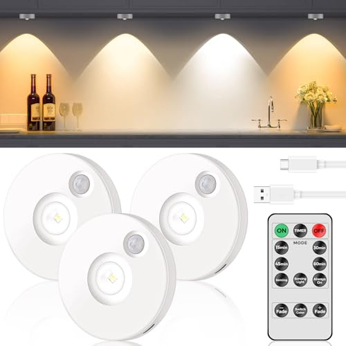 Motion Sensor Lights Indoor Rechargeable Wireless Wall Light LED Stair Night Lights Lamps 3 Colors with Auto/On/Off for Stairs Living Room Bathroom Corridors Closet Kitchen Under Cabinets - 3 Pack