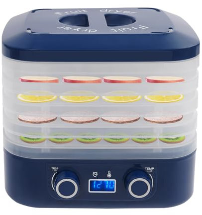 Mini déshydrateur de cuisine 160 W avec 5 plateaux et 5 sacs de conservation scellés, affichage LED, 35-70 °C, minuterie 48 h, déshydrateur de fruits pour figues, citrons, fraises, bœuf, bleu