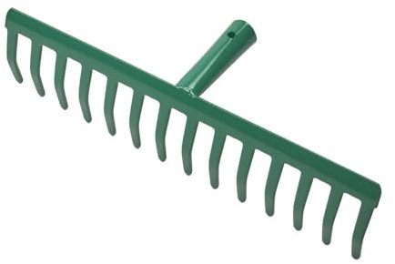 EasySpeed Rastrillo de Jardín 14 Púas, Rastrillo Metálico Uso Profesional y Doméstico, Recogedor Hojas, 14 Dientes, 35x15x7cm Ancho, Sin Mango,Verde (Sin Palo)