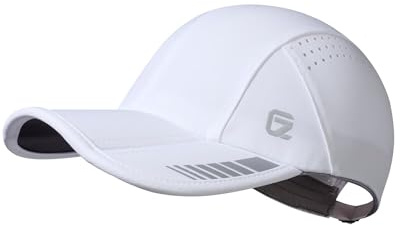 GADIEMKENSD Gorro Deportivo Plegable UPF 50+ con Acento Reflectante, Gorra de Running de Alto Rendimiento de Malla Transpirable Dri Fit para Golf, Tenis, Entrenamiento, Blanco L