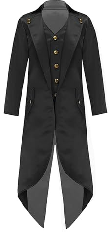 Lpdshaa Kids Boys Renaissance Steampunk Costumes Long Sleeve Tailcoat Retro Gold Buttons Victorian Jacket Black 9-10 Years