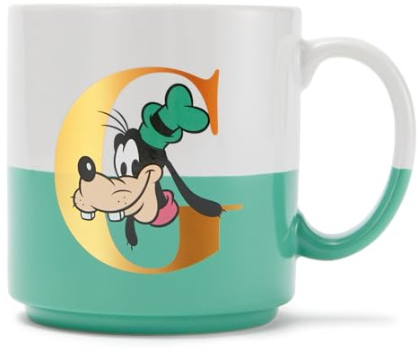 Disney Store Official Goofy Mug, 425ml, White and Green Design, Suitable for Microwave and Dishwasher Use