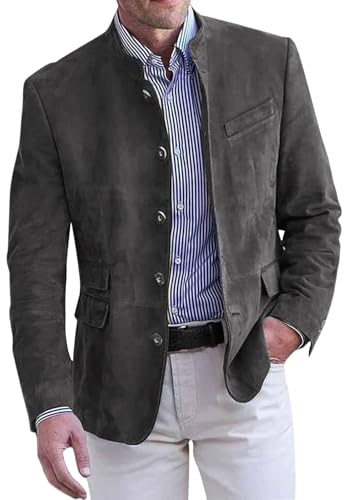 CHXLQQX Mens Faux Suede Corduroy Blazer Elbow Patch Stand Collar Lightweight Vintage for Weddings Business
