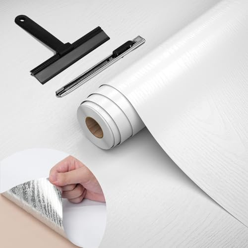 WADILE Peel and Stick Wood Grain Wallpaper 15.7x78.7 Waterproof Self Adhesive Contact Paper for Kitchen Backsplash Countertops Furniture Cabinets Walls – Removable Vinyl with Free Knife & Squeegee