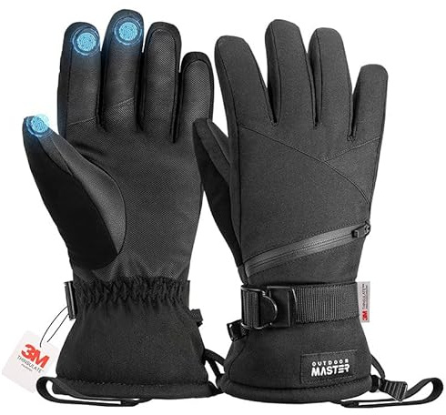 OutdoorMaster Guanti Invernali Uomo Sci - Guanti Neve Donna Sci - Impermeabili e Antivento, Compatibili Touchscreen con Tasche e Fibbie di Sicurezza - Ottimo per Sci, Snowboard, Trekking e Outdoor