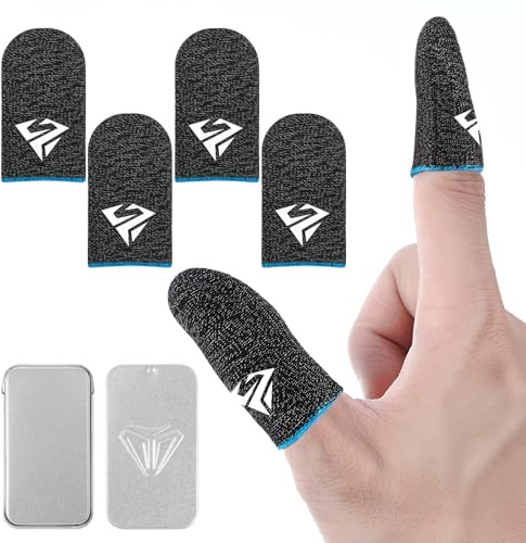 Sibba Lot de 4 manchons de doigt de jeu pour écran tactile - Fibres argentées - Jeu mobile - Étui de pouce - Gants soyeux anti-transpiration - Respirants - Protège-doigts - Bleu
