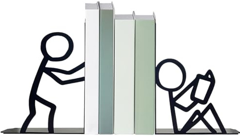Fermalibri – Organizzatore astratto in metallo resistente, fermalibri per scaffali antiscivolo, design in linea di ferro battuto, supporto per libri verticale | Reggilibri per librerie, tavolini da ca