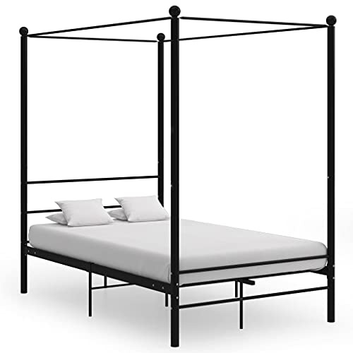 LoogCape Himmelssäng svart metall, 120 x 200 cm, elegant sängram för sovrum, robust plattformssäng med ribbotten, hållbara möbler