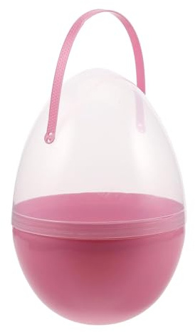SZLIFE Uova Di Pasqua Giganti in Plastica Da 25 Cm, Cestino a Forma Di Guscio D'uovo Con Manico per Riunioni Di Famiglia, Viaggi O Esigenze Di Stoccaggio in Movimento, Rosa