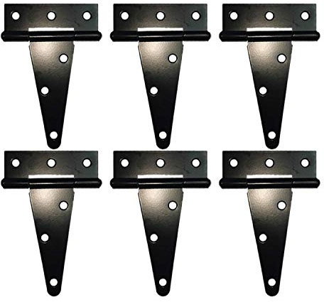 HLMOptimo Heavy Duty T Hinge Tee T Strap Shed Gate Barn Fence Door Hinge Wrought Rustproof Black (6 pcs, 4 inch)
