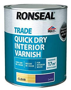 Ronseal Trade Quick Dry Interior Varnish - Clear Satin - 750mm