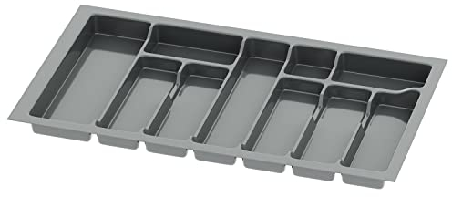 Sossai inserto para cubiertos Divio para cajones de 80 cm de ancho, 73x43 cm – recortable, 10 compartimentos, antracita, bandeja para cubiertos de plástico resistente para cocina