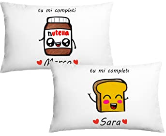 Coppia Federe di San Valentino con Nomi Personalizzati Fidanzati Idea Regalo Originale Lui Lei Cibo (Pane e Cioccolata, tu mi completi)