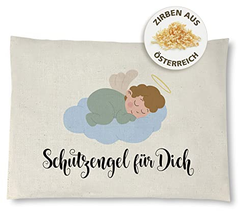 reelax.me Zirbenkissen aus Baumwolle (26x19 cm) gefüllt mit Zirbenholz, Handmade Deko-Kissen, Geschenke für Frauen, Deko Motiv Schutzengel