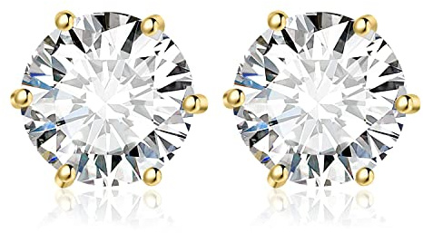 JewelryPalace 6ct Classique Boucles d'oreilles Taille Rond Solitaire Cubic Zirconia Argent 925 Femme, Plaqué Or Jaune Petite Clous d'oreilles Pierre Fille,Diamant Simulé Ensemble Bijoux Mariee Mariage