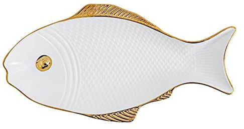 Piatti da insalata a forma di pesce, in ceramica, 30 cm, piatti piani per pasta, dessert, piatti da portata per antipasti, sushi, frutta (bianco)
