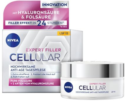 NIVEA Cellular Expert Filler mycket effektiv anti-age dagvård (50 ml), extra uppstramande hyaluron kräm med påfyllningseffekt, dämpande anti-rynk kräm med SPF 15