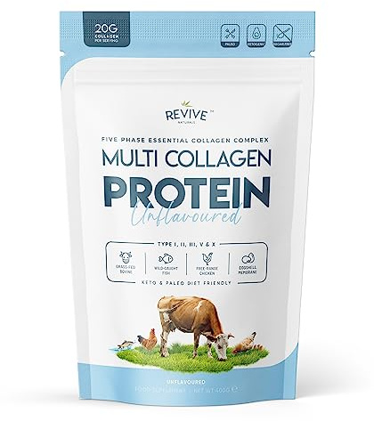 Multi Collagen Protein Powder 400g - Types I, II, III, V & X - Hydrolyzed Grass Fed Bovine, Wild Caught Fish, & Free-Range Chicken & Eggshell Collagen by Revive Naturals