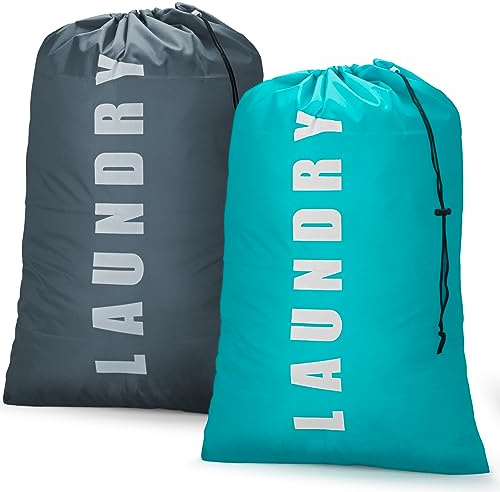 Isink Laundry Bag,2 Pack Travel Laundry Bags for Dirty Clothes,Large Laundry Bags for Camping & Traveling,Dirty Clothes Travel Bag,24 x 36 (Cyan + Gray)