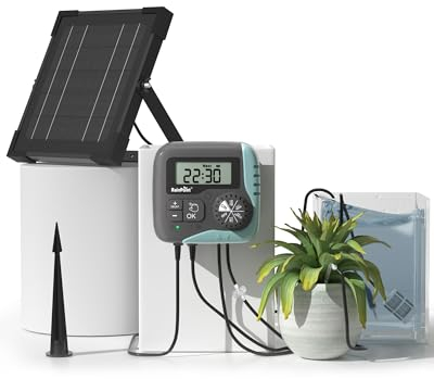 RAINPOINT Solar Bewässerungssystem, 45L/H Automatische Solar Bewässerung mit Programmierbarem Timer, 2600 mAh Akku, für bis zu 15 Garten-, Balkon- und Gewächshaus-Topfpflanzen