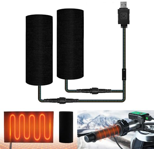 Heated Grips Cover for Motorcycle, 5V Handlebar Heater, Motorcycle Heated Grips USB Powered, 6 Gear Temperature with Memory Function, IP67 Waterproof, ATV Heated Handlebar Warmers
