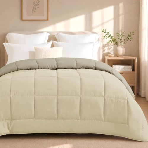 Edredón de Fibra 170 gr/m2 - Edredón Relleno Nórdica Reversible de dos colores Cama 135, 220 x 220 cm - Edredon entretiempo Suave, Transpirable, Ligera, 100% Poliérster, Beige amarillo