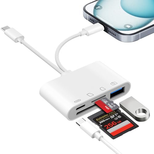 [Apple MFi Certified] SD-kortläsare för iPhone iPad, USB C Lightning SD-kortadapter med SD/TF/USB OTG/Slot-laddning, externa minneskortläsare för iPhone16 15/Mac/Android/kamera