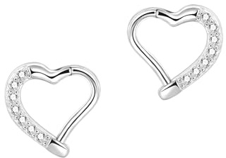 Dainty 16G 8mm CZ Heart Daith Piercing Jewellery Surgical Steel Cubic Zirconia Helix Piercing Hoop Hinged Clicker Earrings Tragus Cartilage Piercing Jewellery