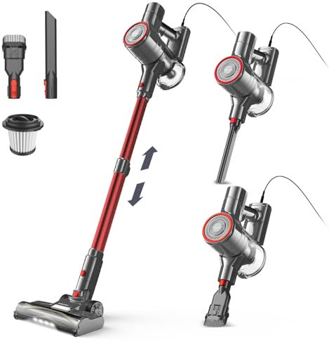 Aspirateur balai avec fil sans sac 6 en 1 600 W & aspirateur à main, cable de 6 m, 23Kpa de puissance d'aspiration, aspirateur balai filaire Vacuum Cleaner pour sols durs tapis, petit léger silencieux