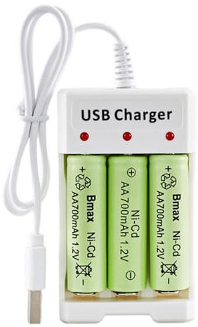 Cargador de batería AA - Cargador de batería AA AAA de 3 bahías, Carga y Cargador rápidos con Entrada USB | Cargador de batería con Ranura de Carga Independiente para baterías AA/AAA Recargables NiMH