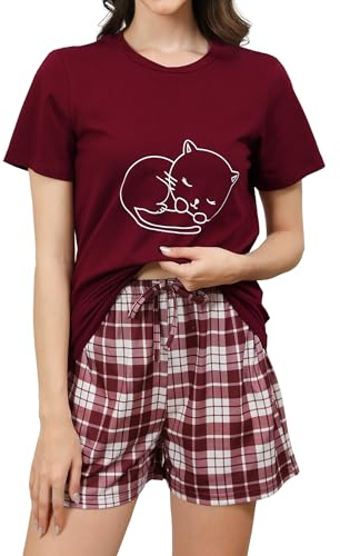 Reliwel Pyjamas Dam Set Bomull Dampyjamas Pyjamas Med Rund Hals Tryckt Pyjamas för Fritidsnattkläder Shorts Set Med Fickor Och Dragsko Lounge Set Dam S-XXL