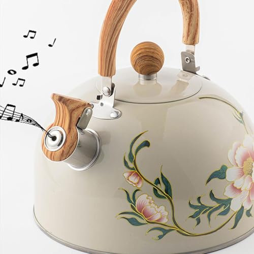 Bouilloire Sifflante Pastoralist 3L en Inox - Thé à Sifflet Émail Vintage avec Poignée Résistante à la Chaleur pour Induction, Cafés