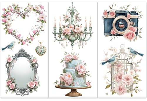 PLIGREAT 3 fogli Splendida rosa peonia sfregamento su trasferimenti acquerello fiore arte adesivi per mobili in legno, armadi in ceramica, scrapbooking fai da te, decorazioni per la casa decorativi