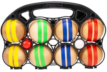 GICO - Juego de petanca de madera maciza a rayas con 8 bolas de diámetro 7 cm fabricado en la UE - 3015