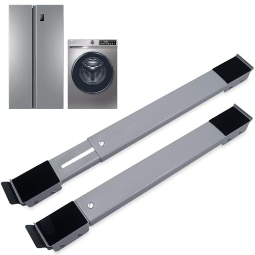 Druuzyl 2 Bases Réglables pour Lave-linge, Support Universel avec Caoutchouc Anti-Dérapant - Gris, 300 kg Capacité (Machine à Laver/Frigo/Meubles)