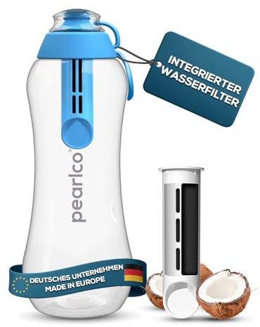 PearlCo - Trinkflasche SOFT mit Filter 0,7 Liter (blau) | Wasserflasche BPA-Frei | Schule, Sport, Wasser, Unterwegs