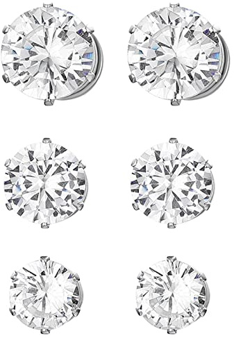 Flongo Magnet Ohrringe Damen Diamant: kein Loch Ohrstecker mit Zirkonia magnetische Kristallohrringe magnetic earrings für Herren women men silber Ohrschmuck Set