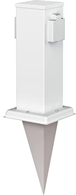 ledscom.de Portalámpara de jardín Polly con piqueta de Tierra para Exteriores, IP44, 2 Conectores, Acero Inoxidable, Cuadrado, Blanco, 27cm